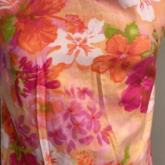 Vintage 60s 70s Peach and Magenta Floral Hawaiian Dress - Picture 2 of 6